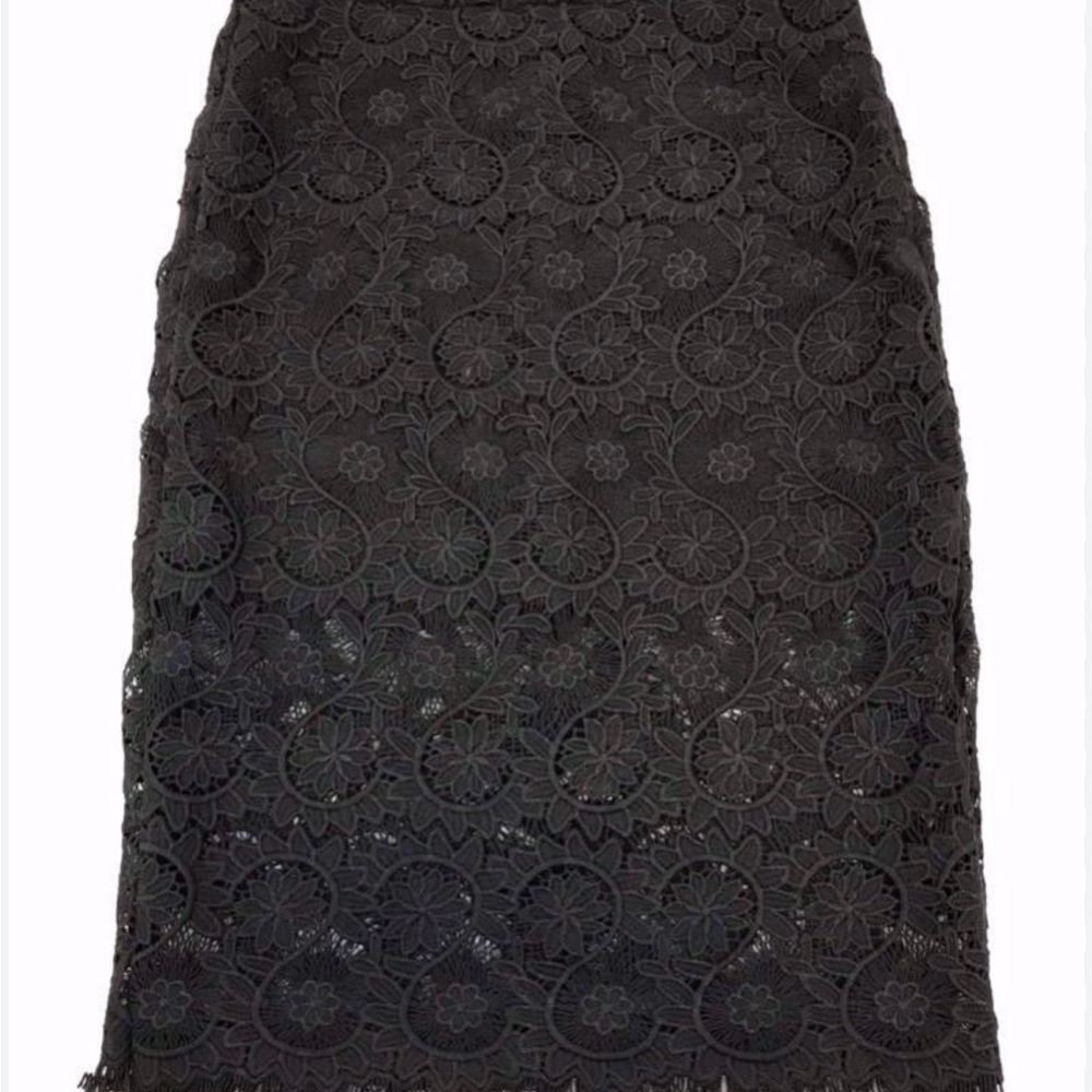 Black floral lace midi pencil skirt